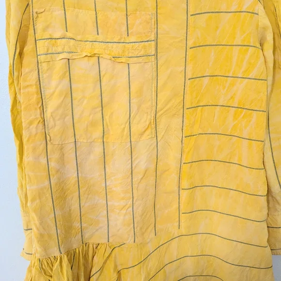 3.1 Phillip Lim Striped Tunic Dress Shirt Pleated Tiered Long Sleeve Yellow 4 - Picture 9 of 15
